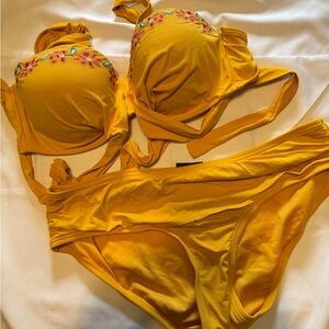 Coco Reef Yellow Floral Embellished Bikini Set